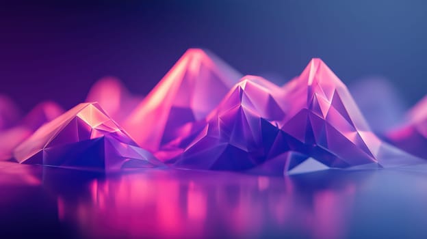 Purple neon low poly mountains landscape abstract geometric background