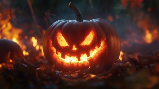 Scary Halloween background with glowing jack-o-lantern pumpkin