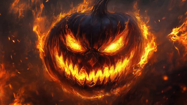 Scary Halloween background with glowing jack-o-lantern pumpkin