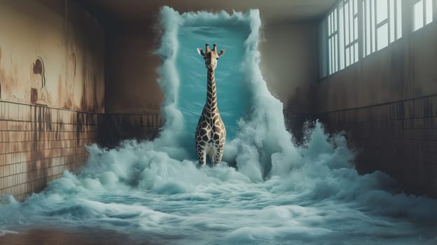 Concept design with giraffe and ocean waves in the room