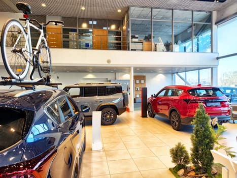 Krasnoyarsk, Russia - November 06, 2024: Beautiful Car in showroom of dealership Jetour