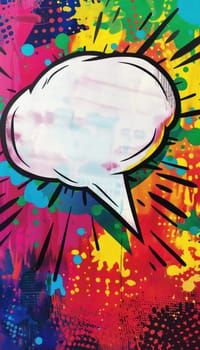 Colorful comic-style speech bubble with thick black outlines bursts against a vivid pop art background. ideal for playful, eye-catching advertisements and designs seeking a dynamic and engaging visual impact.