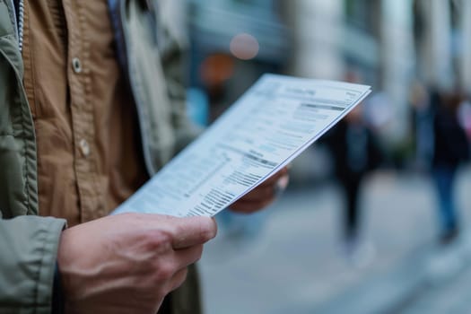 A voter examines a nonpartisan voting guide, focusing closely on the cover and contents. the image highlights the importance of informed decision-making in civic responsibilities, emphasizing engagement and awareness in the electoral process.