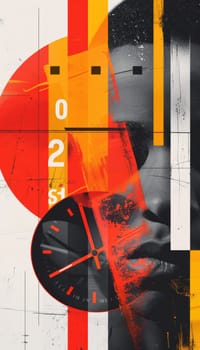 Abstract art piece featuring a side profile portrait contrasted against intense red and black backgrounds. dynamic brushstrokes and geometric patterns create a bold, expressive visual perfect for modern designs and artistic inspirations.