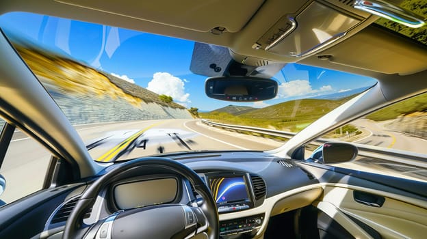 A trip on a picturesque mountain road on an unmanned car.