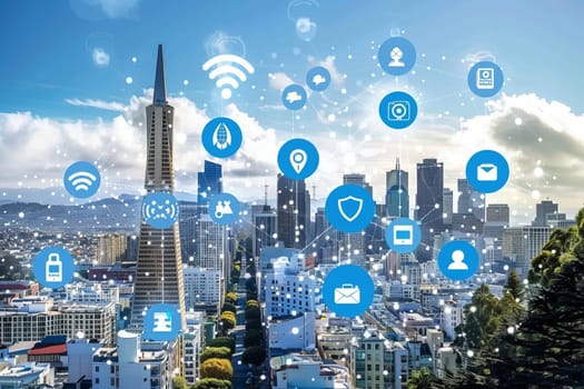 Smart city technology integration with digital network concepts.