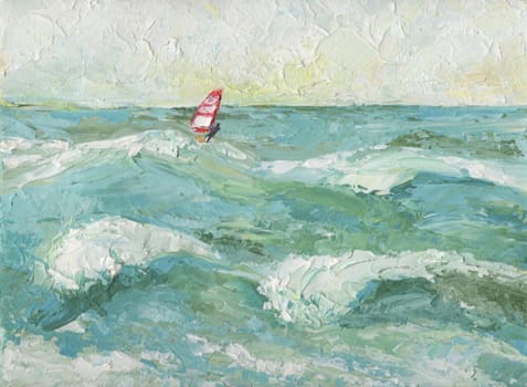 Painting sea view painted with acrylic as an example of painting work for a master class