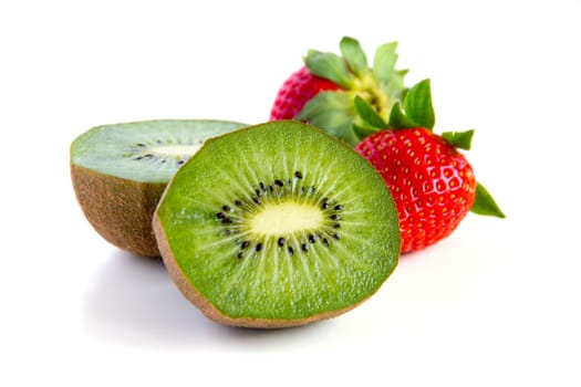 ripe and juicy kiwi and strawberry close-up