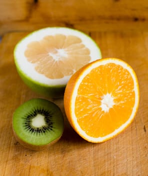 Orange fruit, kiwi and grapefruit