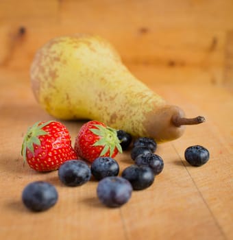 Blueberries, strawberry and pear