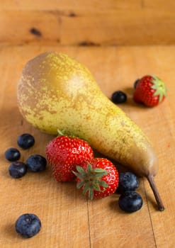 Blueberries, strawberry and pear