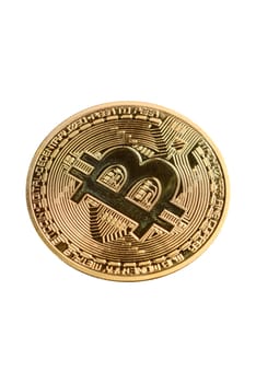 Bitcoin cryptocurrency dummy in the form of a round iron coin. Conceptual background for your design