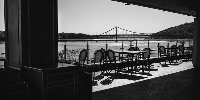Ukraine, Kiev, 5 September 2023. embankment cafe near the Dnieper River. High quality photo