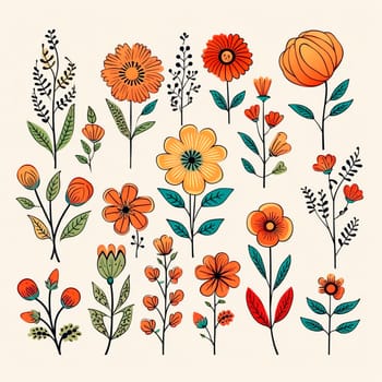 Color drawings of flowers and plants, hand drawings - image