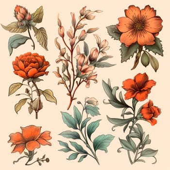 Color drawings of flowers and plants, hand drawings - image