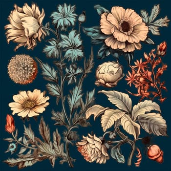 Color drawings of flowers and plants, hand drawings - image