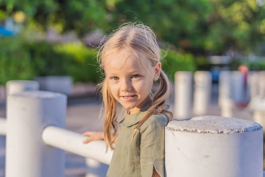 A little girl takes a delightful stroll along the yacht marina, her face filled with wonder as she explores the world of boats and the sparkling waters.