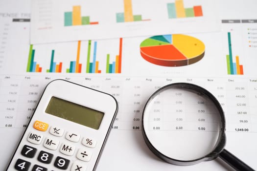 Calculator on chart graph paper. Finance, account, statistic, investment data economy, stock exchange business. 
