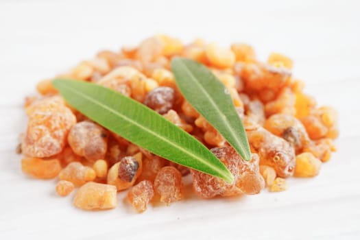 Frankincense or olibanum aromatic resin used in incense and perfumes.