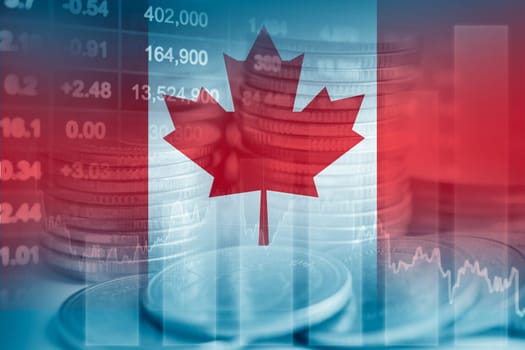 Canada flag with stock market finance, economy trend graph digital technology.
