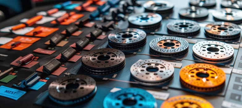 A detailed comparison chart featuring various brake pad brands, showcasing their specifications and performance metrics. the chart is organized with vibrant visuals and clear text, making it ideal for automotive professionals and enthusiasts.