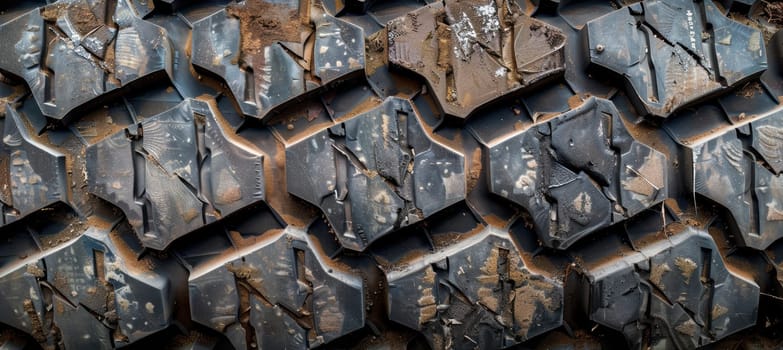 Close-up view of a truck tire's tread pattern showcasing intricate design and rugged texture, optimized for durability and long-distance travel. captures the essence of industrial strength and reliability in transportation.