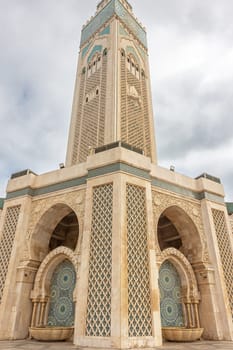 Tower of Hassan II Mosque. in Casablanca.  Morocco.  Vertically. 