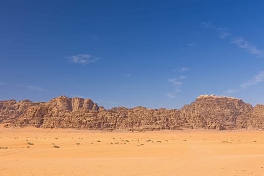 Wadi Rum desert landscape.. The horizon is shifted down for your use. Jordan. Horizontally. 