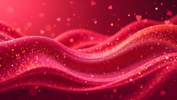 A blend of watercolor textures in romantic hues of pink, red, and lavender, with gentle golden accents and translucent hearts for a soft and magical effect. High quality photo