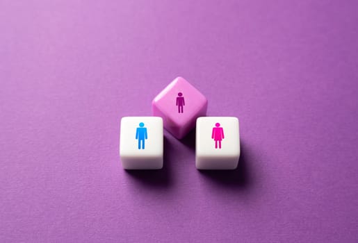 Figures of a man, woman and child. Concept of creating a family and having children. Medical assistance with infertility. Adoption. Education and care. Minimalism.