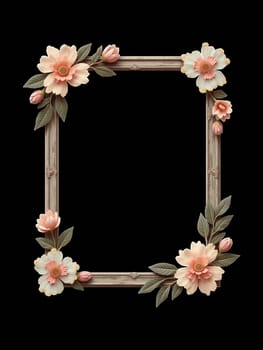 A vintage-style rectangular frame adorned with pink and peach roses, delicate leaves, and intricate gilded accents