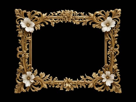 An ornate golden floral frame featuring detailed scrollwork and baroque-style decorations