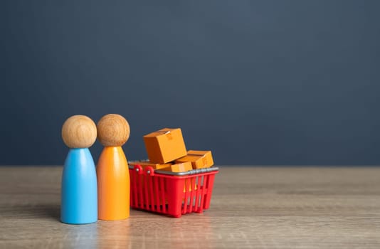 Shopping basket and customers. Market basket research. Gain insight into the hearts and minds of consumers. Products and marketing strategies. Buyer preferences.