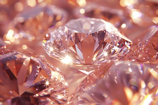 Close-up shot of a sparkling diamond's facets, showcasing intricate cuts reflecting light brilliantly.