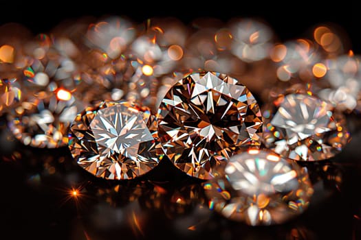 Close-up shot of a sparkling diamond's facets, showcasing intricate cuts reflecting light brilliantly.