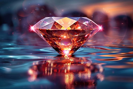 Detailed view of a brilliant diamond with sharp facets, capturing light and creating reflections.