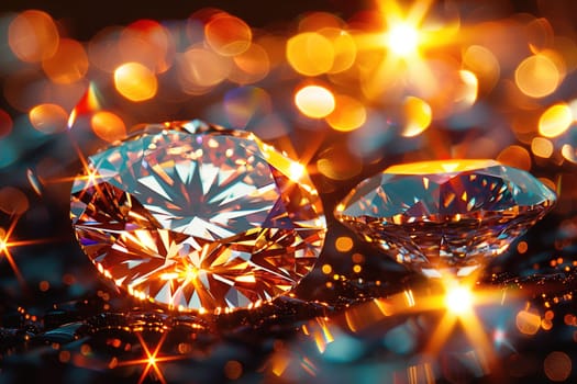Close-up shot of a sparkling diamond's facets, showcasing intricate cuts reflecting light brilliantly.