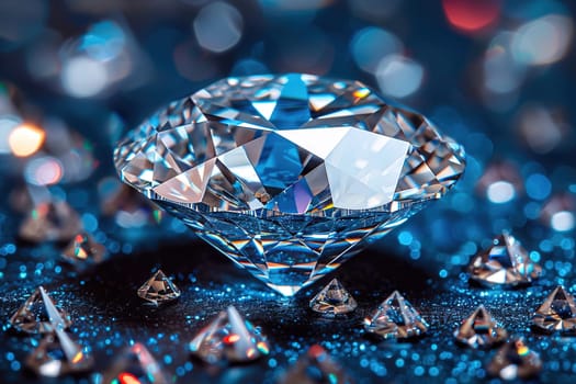 Close-up shot of a sparkling diamond's facets, showcasing intricate cuts reflecting light brilliantly.