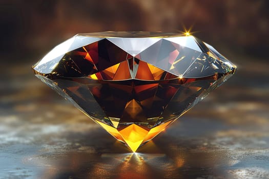 Detailed view of a brilliant diamond with sharp facets, capturing light and creating reflections.