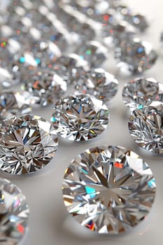 Close-up shot of a sparkling diamond's facets, showcasing intricate cuts reflecting light brilliantly.