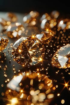 Close-up shot of a sparkling diamond's facets, showcasing intricate cuts reflecting light brilliantly.