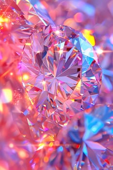 Close-up shot of a sparkling diamond's facets, showcasing intricate cuts reflecting light brilliantly.