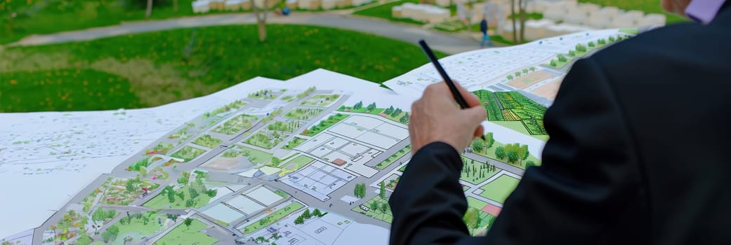 Urban planning team at a table, working on sketches and eco-conscious designs for future cities.