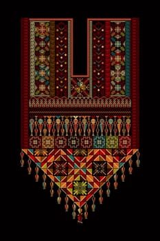 Embroidery vector Tatreez template , Palestinian fashion neck ornament