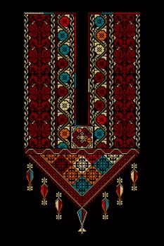 Embroidery vector Tatreez template , Palestinian fashion neck ornament