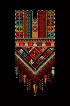 Embroidery vector Tatreez template , Palestinian fashion neck ornament