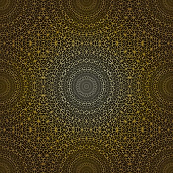 Geometric gold lace seamless pattern. Arabic tile lattice vector background.