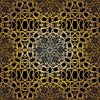 Geometric gold lace seamless pattern. Arabic tile lattice vector background.