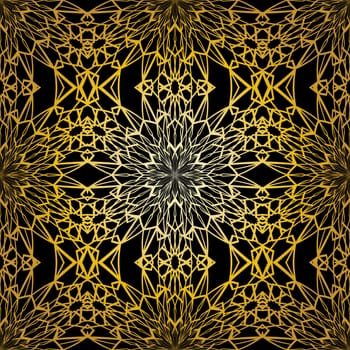 Geometric gold lace seamless pattern. Arabic tile lattice vector background.