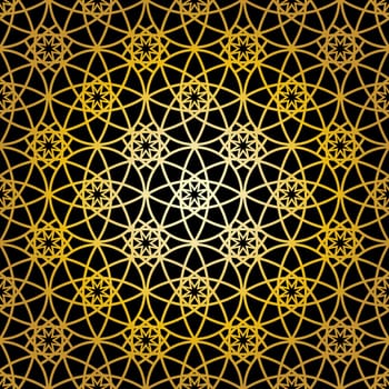 Geometric gold lace seamless pattern. Arabic tile lattice vector background.